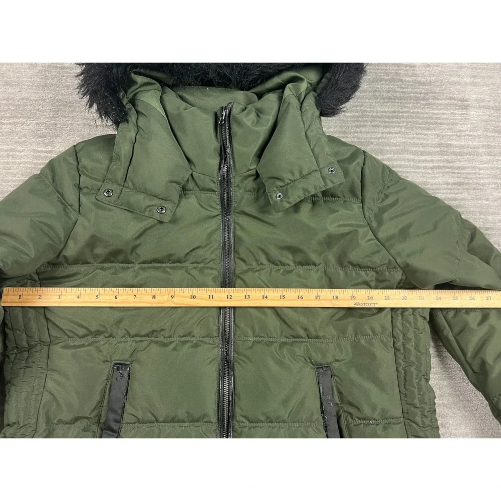 Old Navy‎ Puffer Jacket Womens L Olive Green Faux Fur Hood Quilted Winter Coat
